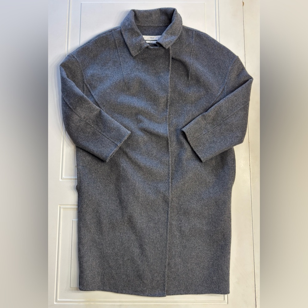MNG Casual Handmade Womens Sz XS Wool Blend Gray Long Trench Coat Jacket